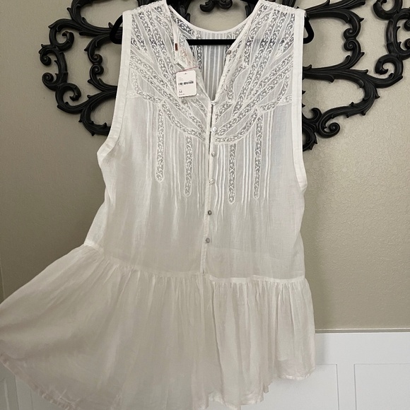 Free People Lace Sheer Tunic Top Pintuck Button Back M - Picture 4 of 16